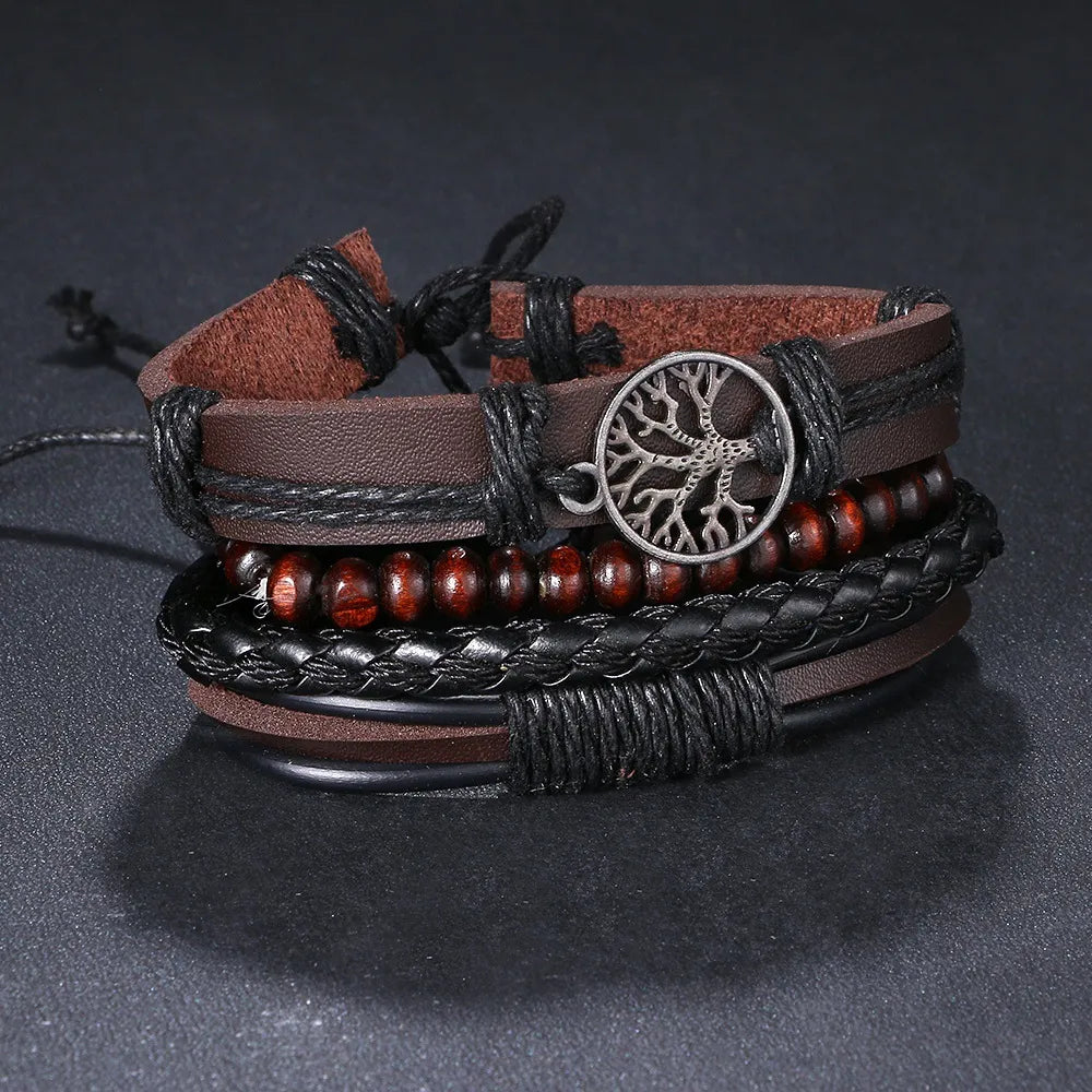 TOP SELLER!! IFMIA 3/4Pcs/ Set Braided Wrap Tribal Leather Bracelets, Pendants, Accessories