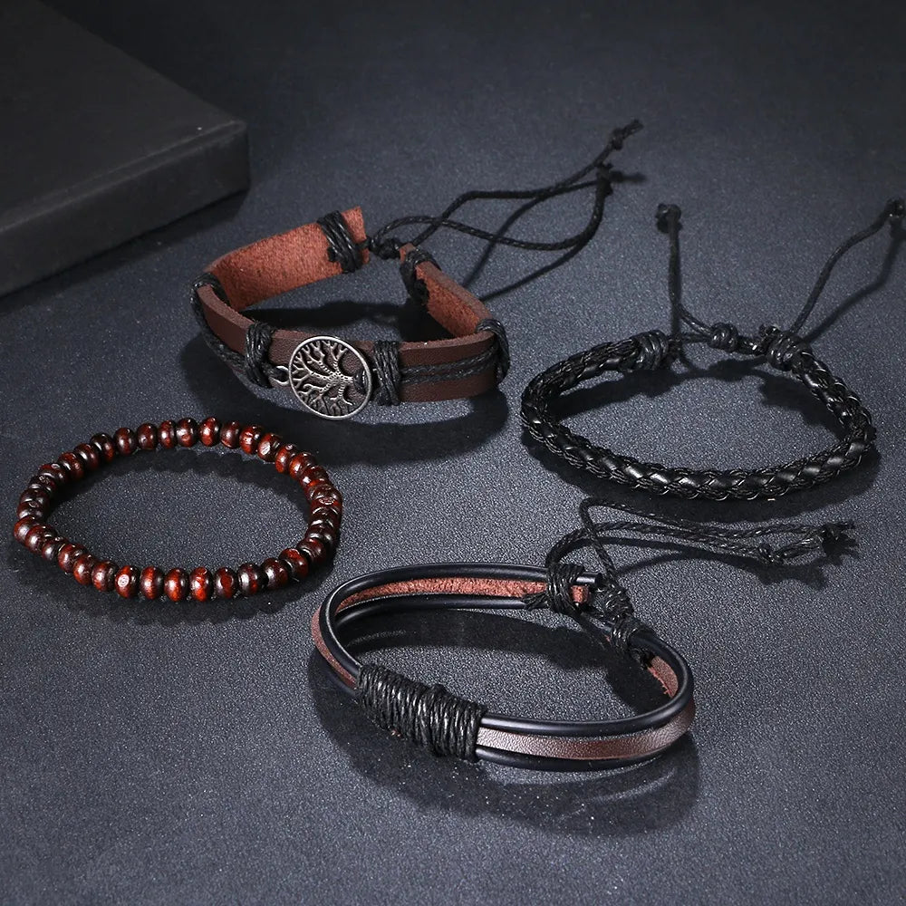 TOP SELLER!! IFMIA 3/4Pcs/ Set Braided Wrap Tribal Leather Bracelets, Pendants, Accessories