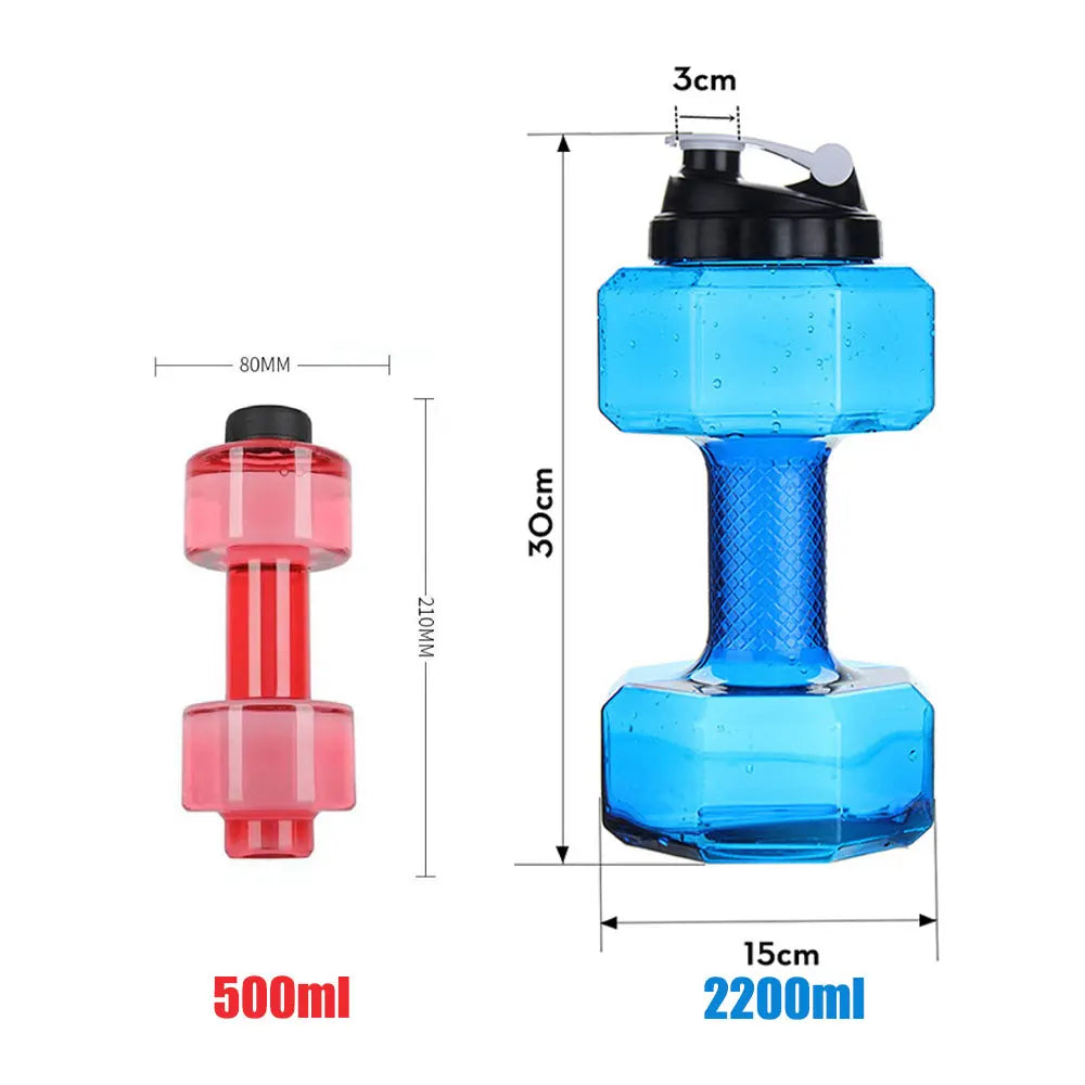 500/1500/2200ml PET Dumbbell Shaped Kettle Outdoor Fitness Cycling Water Bottle