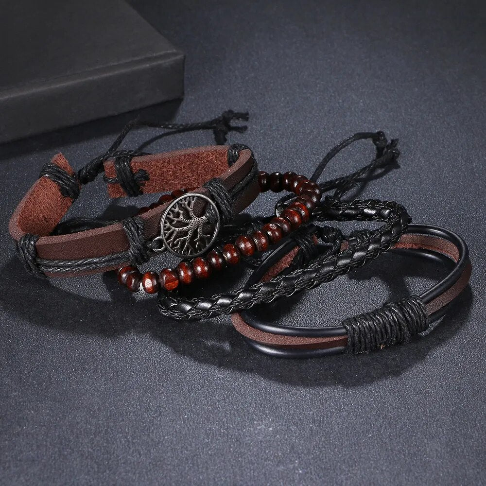 TOP SELLER!! IFMIA 3/4Pcs/ Set Braided Wrap Tribal Leather Bracelets, Pendants, Accessories