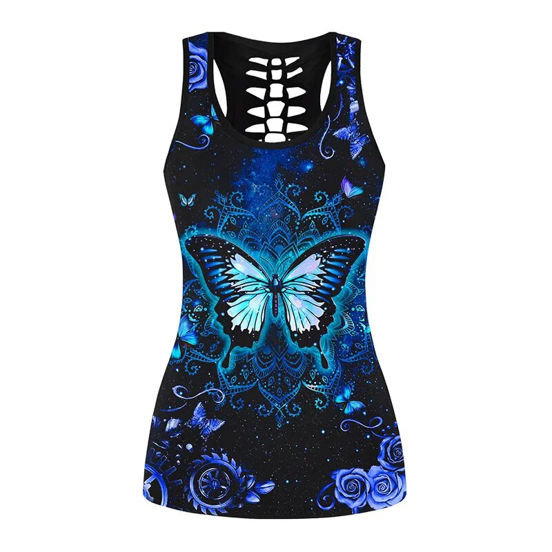 Ladies Fashion Butterfly Print  Sport Suit Gym Yoga Sets