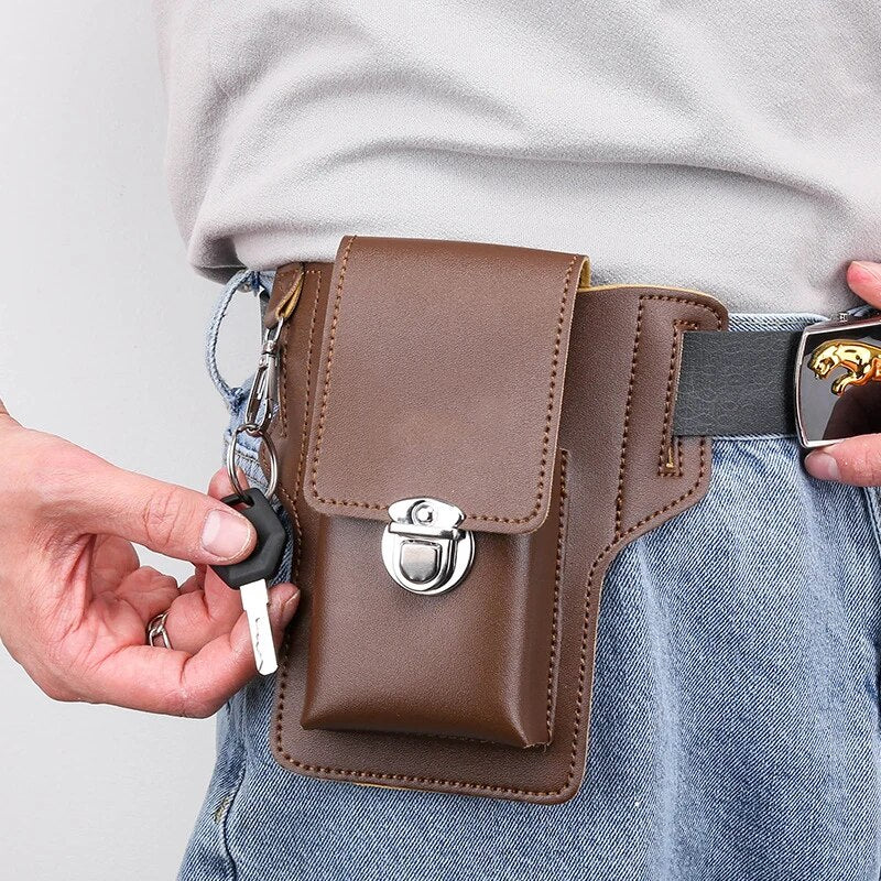 Vintage Leather Waist Bag Cellphone Loop Holster