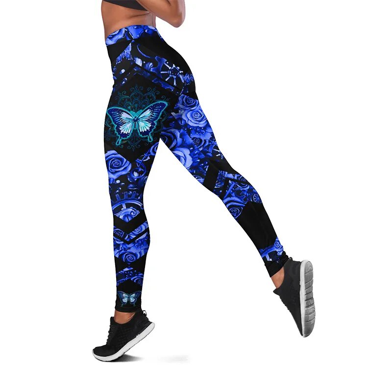 Ladies Fashion Butterfly Print  Sport Suit Gym Yoga Sets