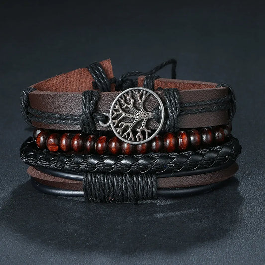 TOP SELLER!! IFMIA 3/4Pcs/ Set Braided Wrap Tribal Leather Bracelets, Pendants, Accessories